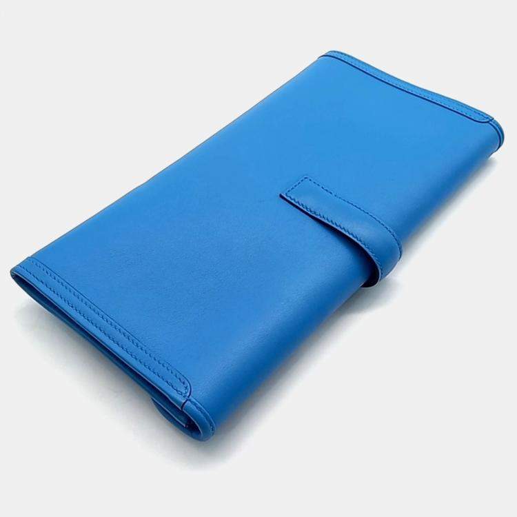 Pre Owned Hermes Blue Leather Jige clutch bag