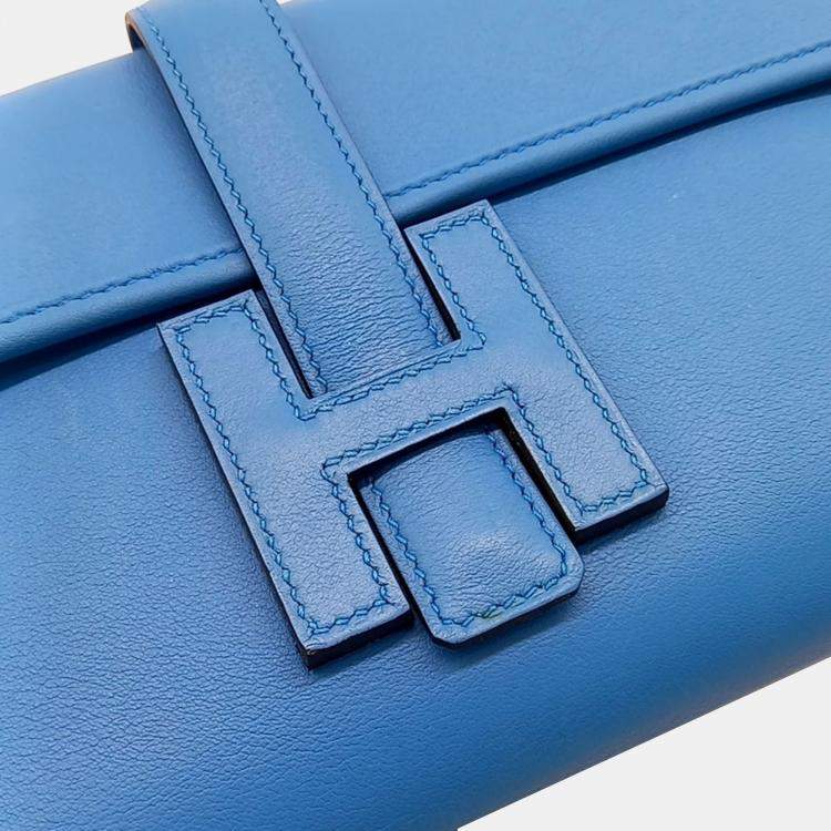 Pre Owned Hermes Blue Leather Jige clutch bag