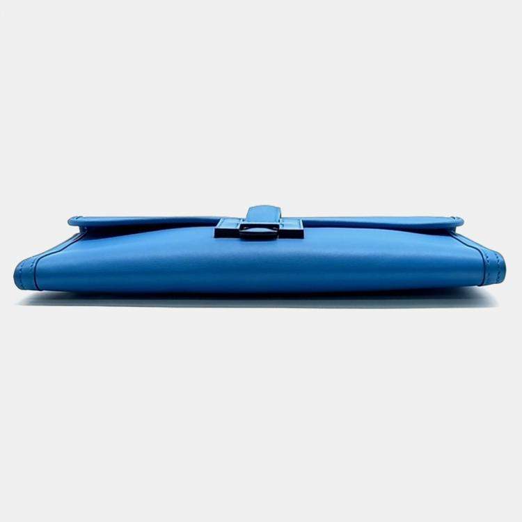 Pre Owned Hermes Blue Leather Jige clutch bag