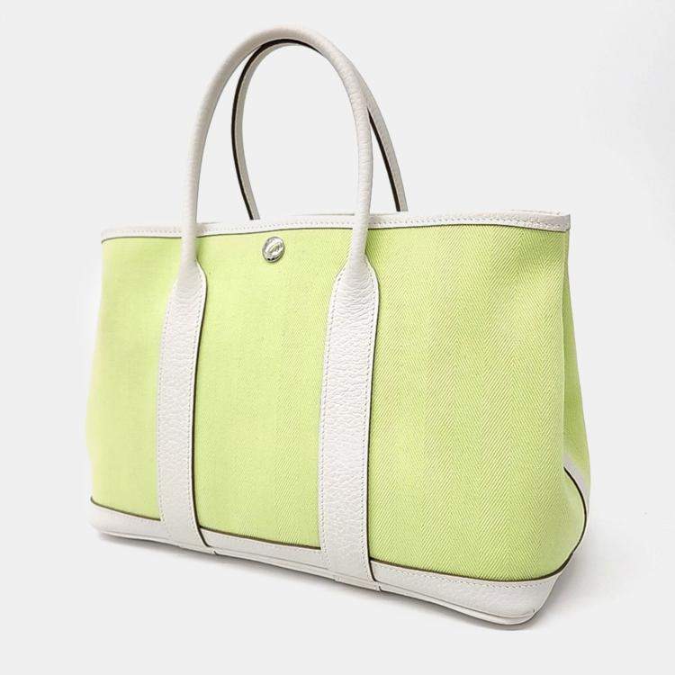 Pre Owned Hermes White Yellow Canvas And Leather Garden Party 30 Bag