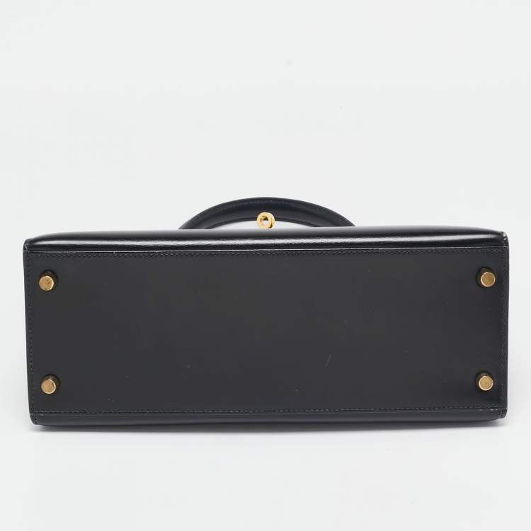 Pre Owned Hermes Noir Box Leather Gold Finish Kelly Sellier 28 Bag