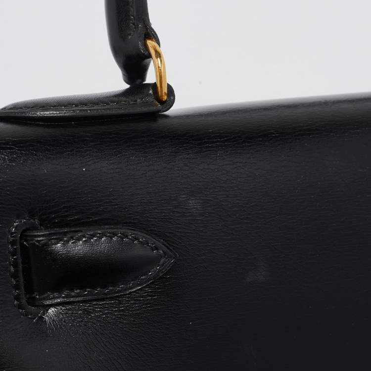 Pre Owned Hermes Noir Box Leather Gold Finish Kelly Sellier 28 Bag