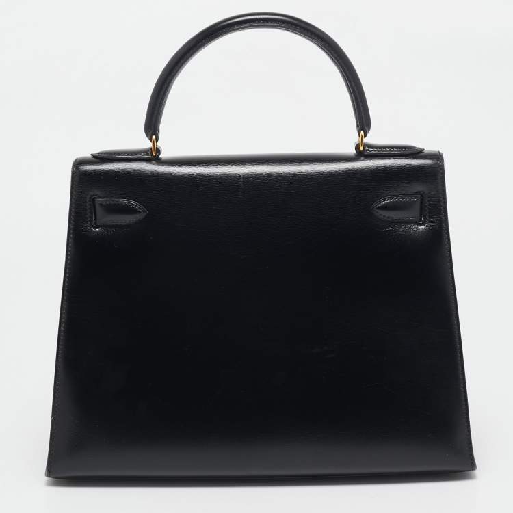 Pre Owned Hermes Noir Box Leather Gold Finish Kelly Sellier 28 Bag