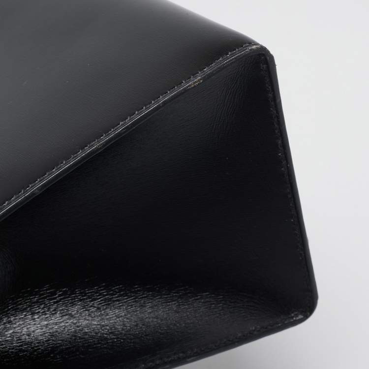 Pre Owned Hermes Noir Box Leather Gold Finish Kelly Sellier 28 Bag