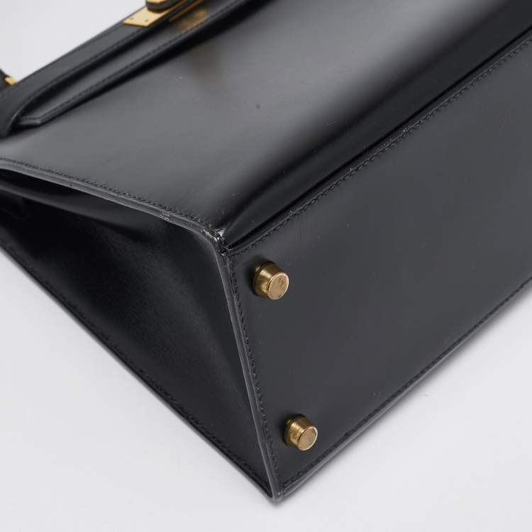 Pre Owned Hermes Noir Box Leather Gold Finish Kelly Sellier 28 Bag