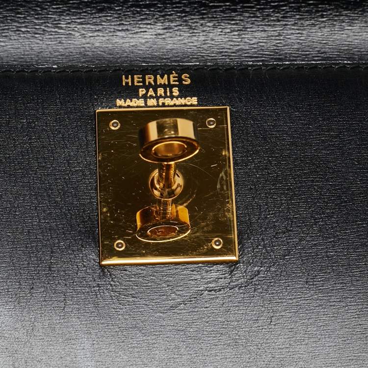 Pre Owned Hermes Noir Box Leather Gold Finish Kelly Sellier 28 Bag
