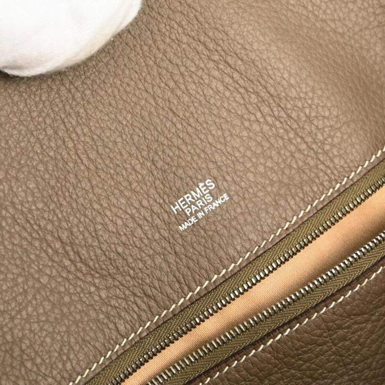 Pre Owned Hermes Etoupe Grey Taurillon Clemence Leather Victoria Tote Bag