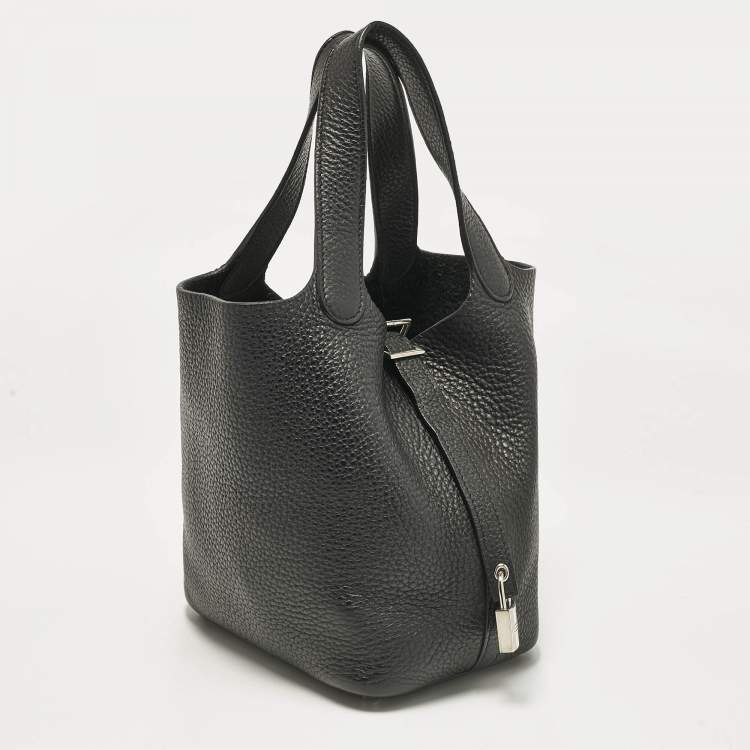 Pre Owned Hermes Noir Taurillon Clemence Leather Picotin Lock 18 Bag