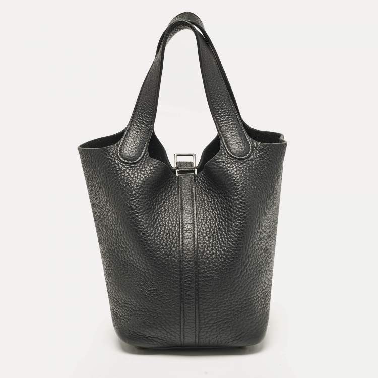 Pre Owned Hermes Noir Taurillon Clemence Leather Picotin Lock 18 Bag