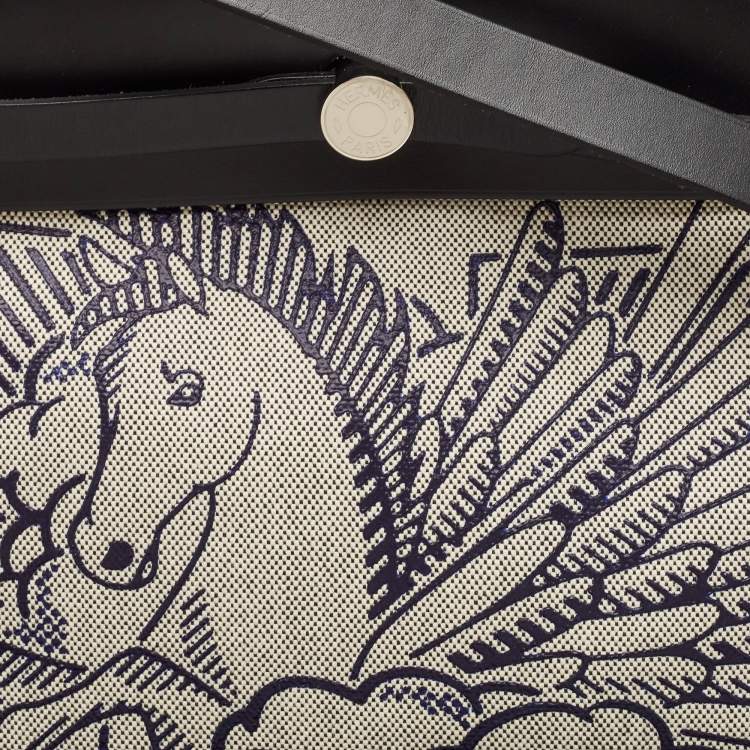 Pre Owned Hermès Ecru/Noir/ Bleu Indigo Toile H and Vache Hunter Pegase Pop Herbag Zip 31 Bag