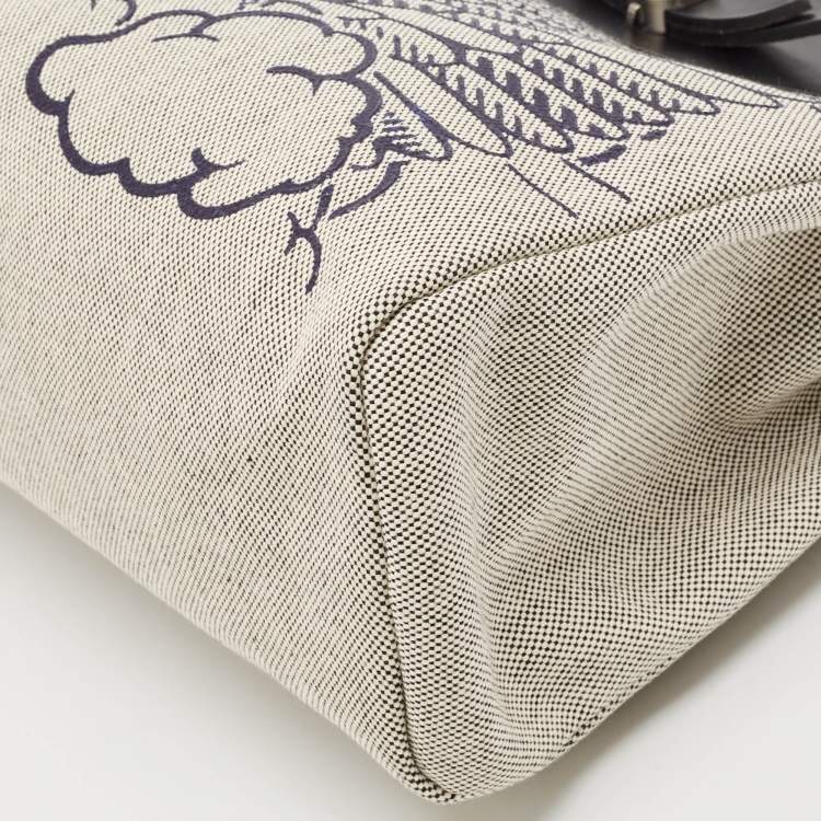 Pre Owned Hermès Ecru/Noir/ Bleu Indigo Toile H and Vache Hunter Pegase Pop Herbag Zip 31 Bag