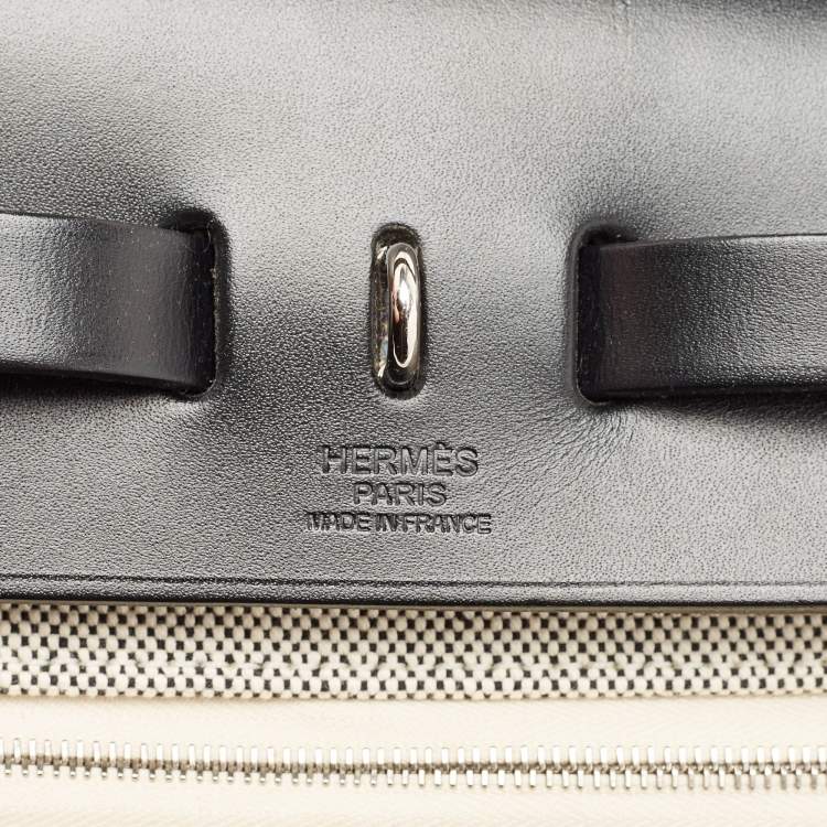 Pre Owned Hermès Ecru/Noir/ Bleu Indigo Toile H and Vache Hunter Pegase Pop Herbag Zip 31 Bag
