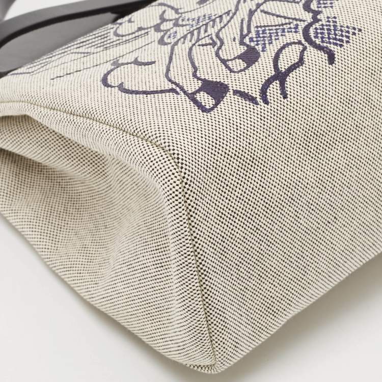 Pre Owned Hermès Ecru/Noir/ Bleu Indigo Toile H and Vache Hunter Pegase Pop Herbag Zip 31 Bag