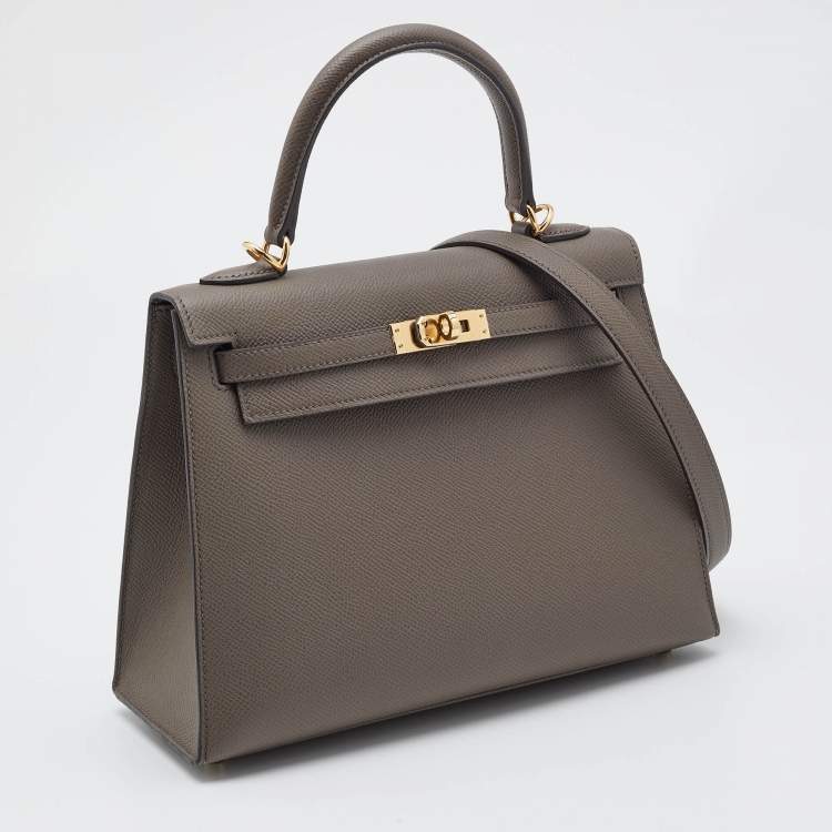 Pre Owned Hermes Etain Epsom Leather Gold Finish Kelly Sellier 25 Bag