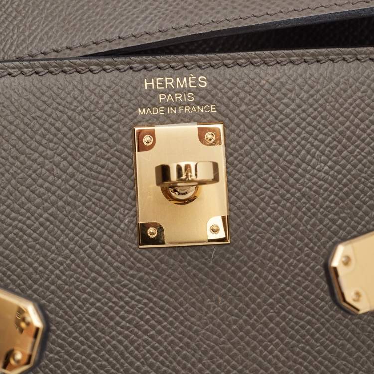 Pre Owned Hermes Etain Epsom Leather Gold Finish Kelly Sellier 25 Bag