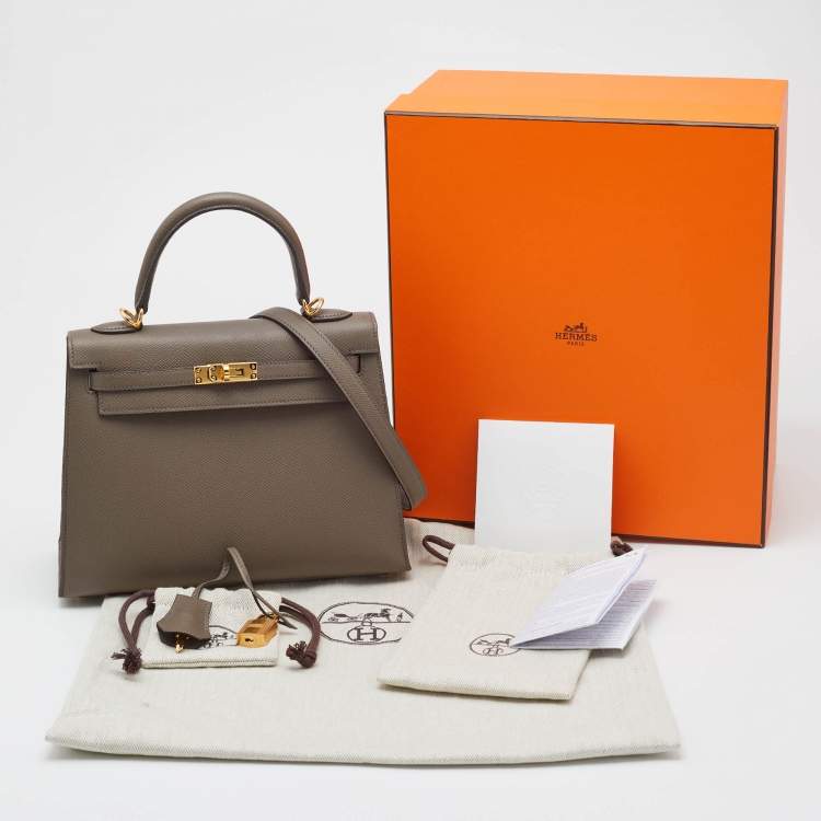 Pre Owned Hermes Etain Epsom Leather Gold Finish Kelly Sellier 25 Bag