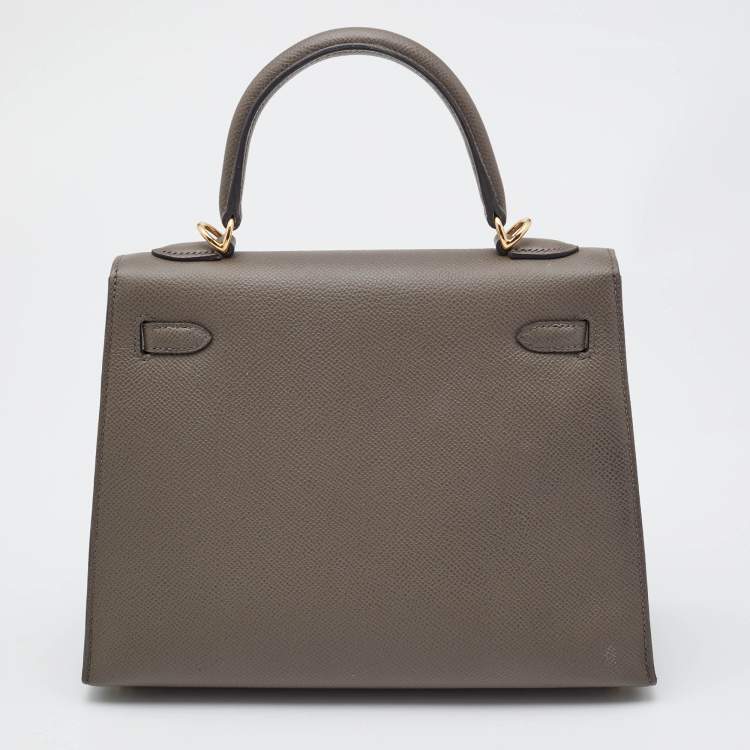 Pre Owned Hermes Etain Epsom Leather Gold Finish Kelly Sellier 25 Bag