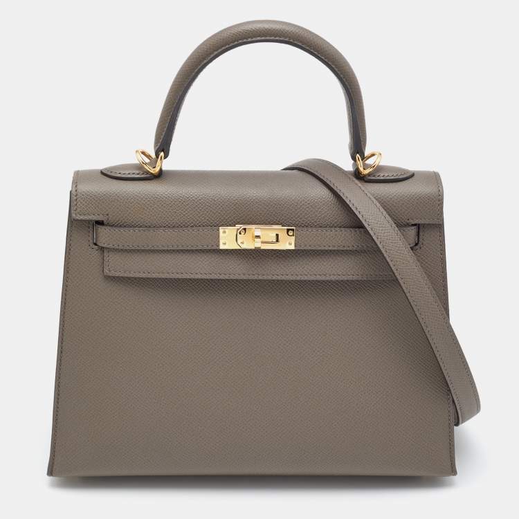 Pre Owned Hermes Etain Epsom Leather Gold Finish Kelly Sellier 25 Bag