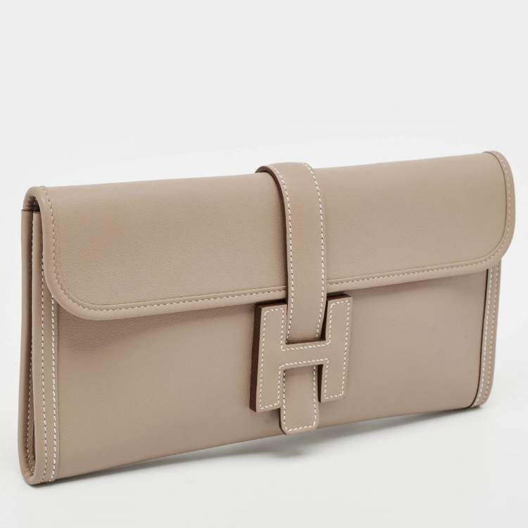 Pre Owned Hermes Argile Swift Leather Elan Jige 29 Clutch