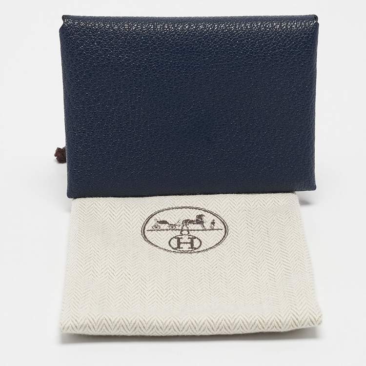 Pre Owned Hermès Bleu Encre Chevre Leather Calvi Duo Card Holder