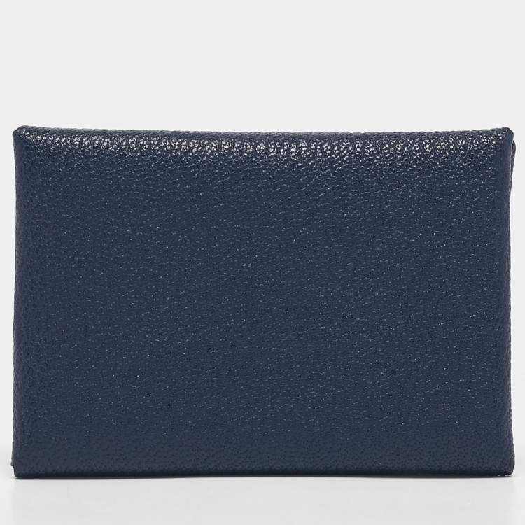 Pre Owned Hermès Bleu Encre Chevre Leather Calvi Duo Card Holder