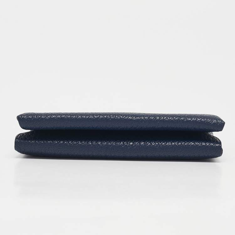 Pre Owned Hermès Bleu Encre Chevre Leather Calvi Duo Card Holder
