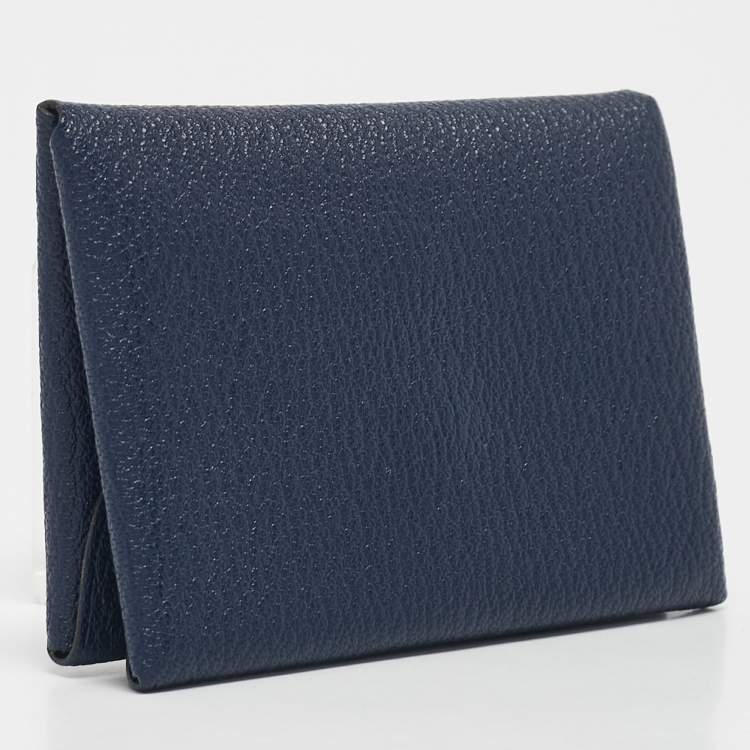 Pre Owned Hermès Bleu Encre Chevre Leather Calvi Duo Card Holder