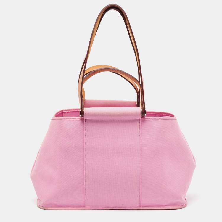 Pre Owned Hermes Rose Pink Canvas Cabag Elan Tote 