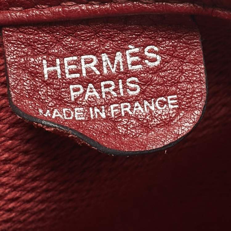 Pre Owned Hermes Rouge H/Beige Taurillon Clemence Leather and Canvas Evelyne III PM Bag