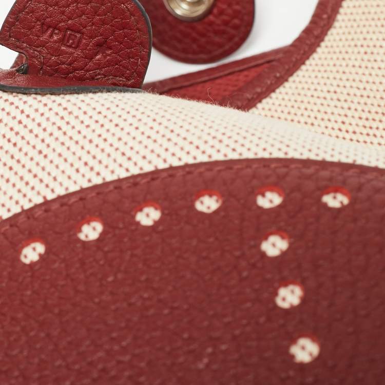 Pre Owned Hermes Rouge H/Beige Taurillon Clemence Leather and Canvas Evelyne III PM Bag