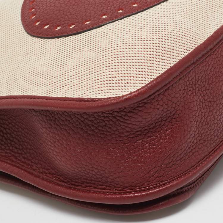 Pre Owned Hermes Rouge H/Beige Taurillon Clemence Leather and Canvas Evelyne III PM Bag
