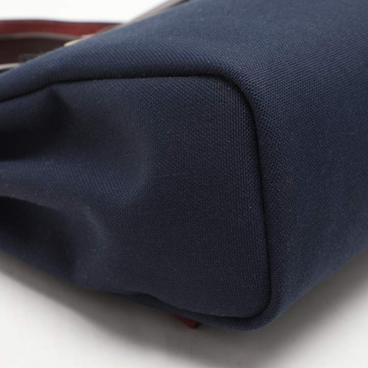Pre Owned Hermès Navy Blue/Brown Toile Canvas and Leather Herbag Zip 31 Bag