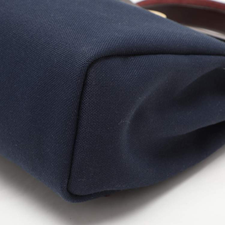 Pre Owned Hermès Navy Blue/Brown Toile Canvas and Leather Herbag Zip 31 Bag
