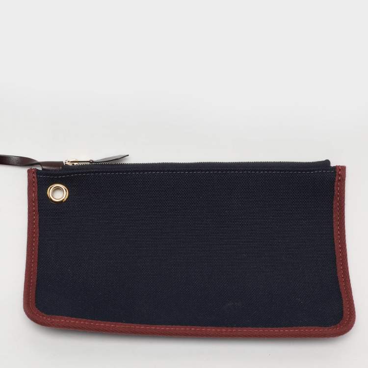 Pre Owned Hermès Navy Blue/Brown Toile Canvas and Leather Herbag Zip 31 Bag