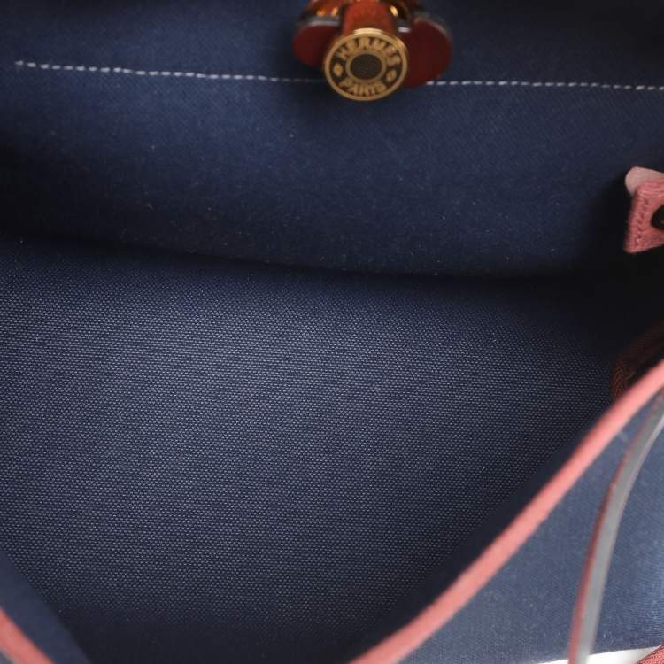 Pre Owned Hermès Navy Blue/Brown Toile Canvas and Leather Herbag Zip 31 Bag