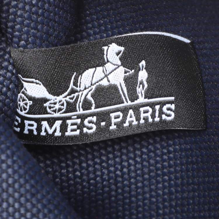 Pre Owned Hermès Navy Blue/Brown Toile Canvas and Leather Herbag Zip 31 Bag