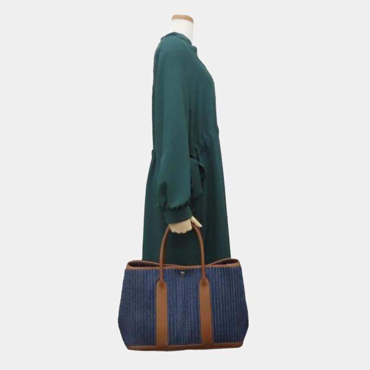 Pre Owned Hermes Tote Bag Garden 36 Denim Leather Pal Blue Indigo Indian Brown
