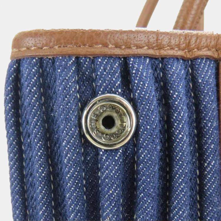 Pre Owned Hermes Tote Bag Garden 36 Denim Leather Pal Blue Indigo Indian Brown