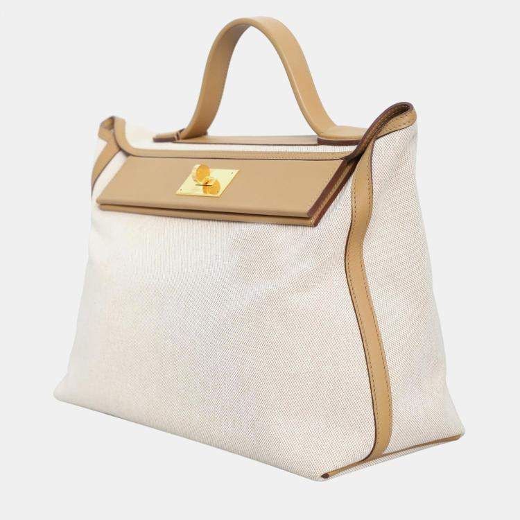 Pre Owned Hermes Sesame Canvas, Swift Leather 24/24 35 Bag