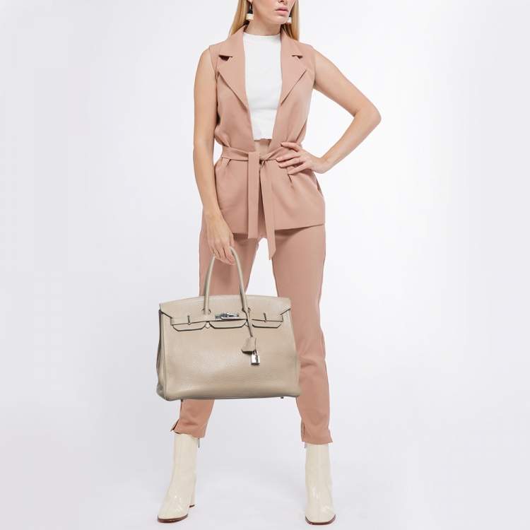 Pre Owned Hermes Gris Tourterelle Taurillon Clemence Leather Palladium Finish Birkin 35 Bag
