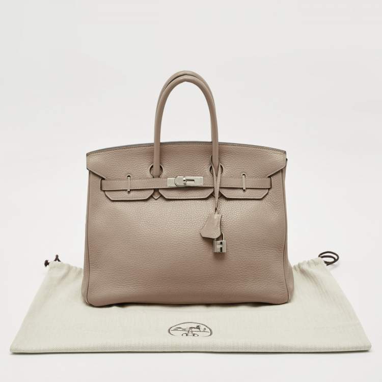Pre Owned Hermes Gris Tourterelle Taurillon Clemence Leather Palladium Finish Birkin 35 Bag