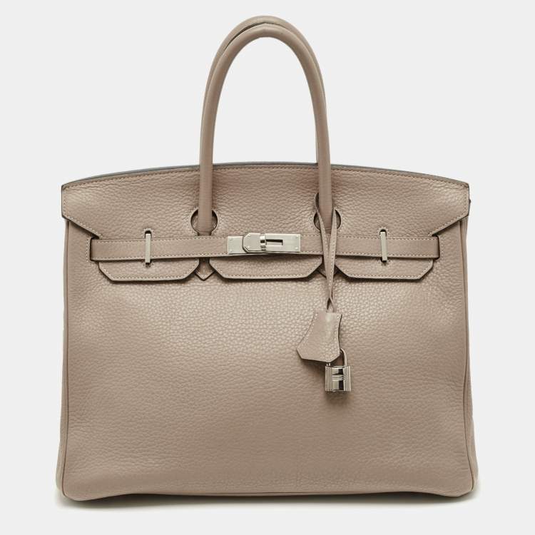Pre Owned Hermes Gris Tourterelle Taurillon Clemence Leather Palladium Finish Birkin 35 Bag
