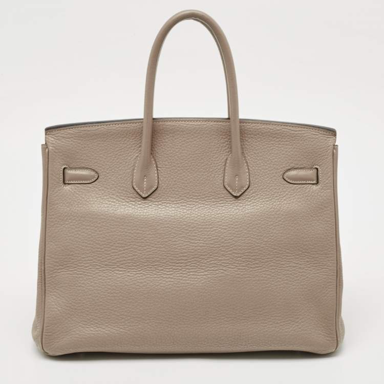Pre Owned Hermes Gris Tourterelle Taurillon Clemence Leather Palladium Finish Birkin 35 Bag