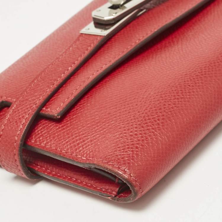 Pre Owned Hermes Rouge Casaque Epsom Leather Kelly Depliant Wallet