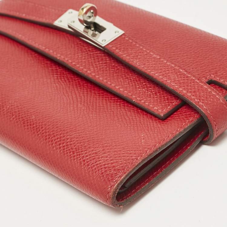 Pre Owned Hermes Rouge Casaque Epsom Leather Kelly Depliant Wallet