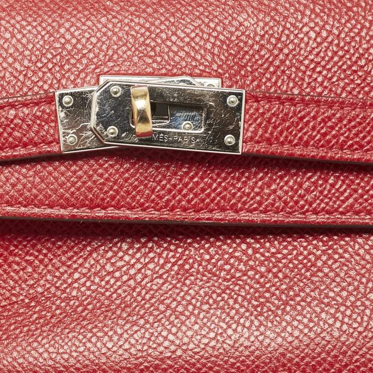 Pre Owned Hermes Rouge Casaque Epsom Leather Kelly Depliant Wallet
