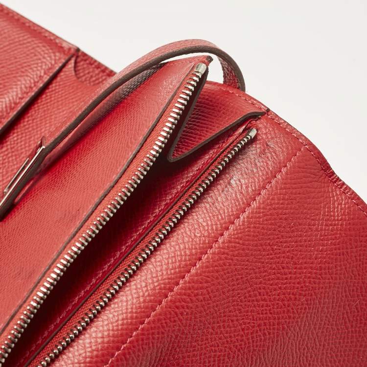 Pre Owned Hermes Rouge Casaque Epsom Leather Kelly Depliant Wallet