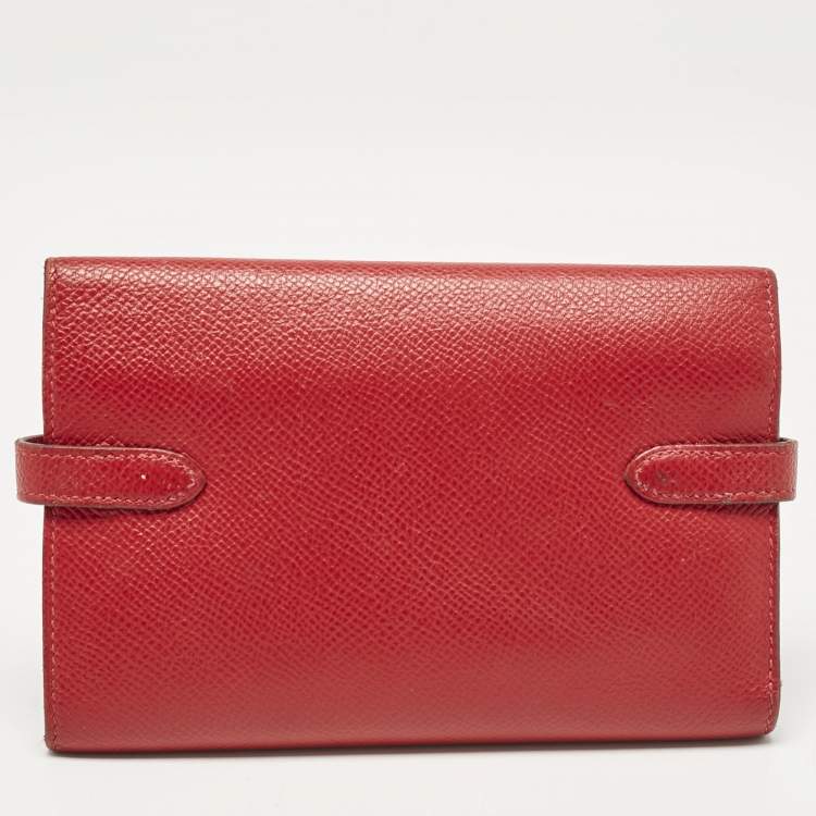 Pre Owned Hermes Rouge Casaque Epsom Leather Kelly Depliant Wallet