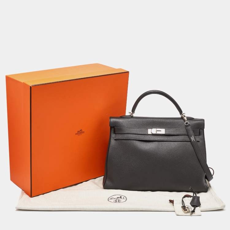 Pre Owned Hermes Black Togo Leather Palladium Finish Kelly Retourne 40 Bag