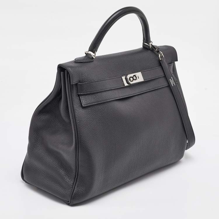 Pre Owned Hermes Black Togo Leather Palladium Finish Kelly Retourne 40 Bag